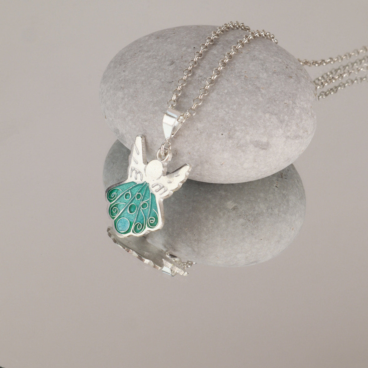 Guardian angel pendant necklace, cloisonne necklace,