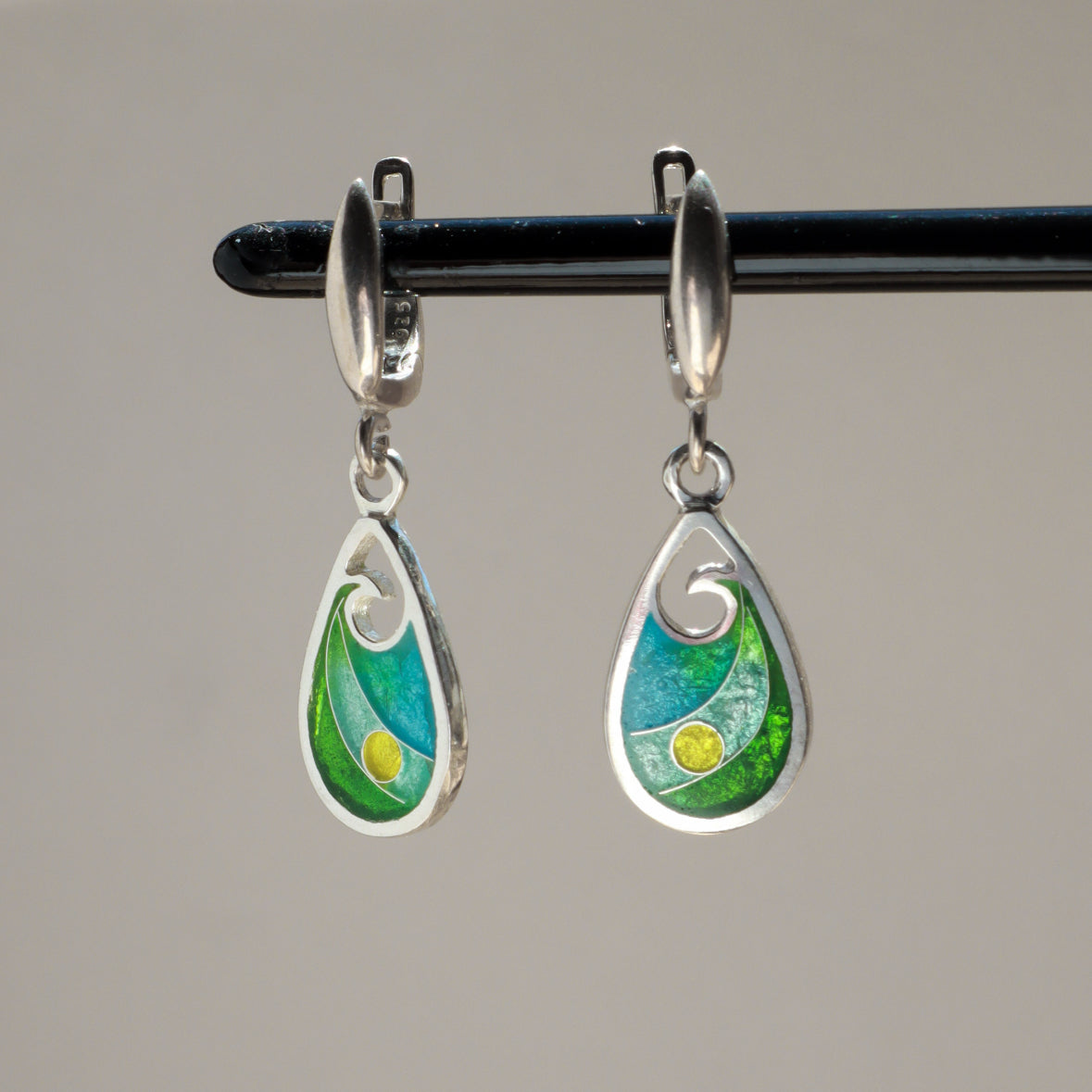green drop earrings
