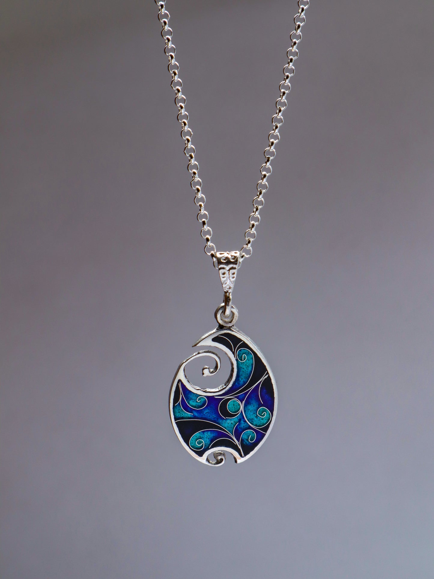 blue enamel necklace, cloisonne pendant