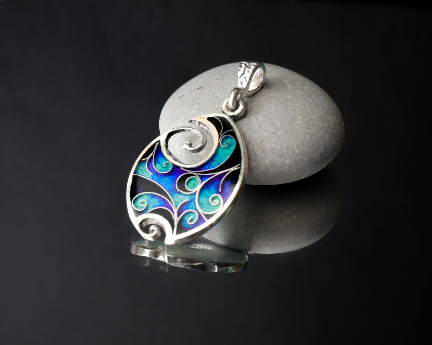 bue and black cloisonne pendant, georgian enamel necklace, andmade jewelry