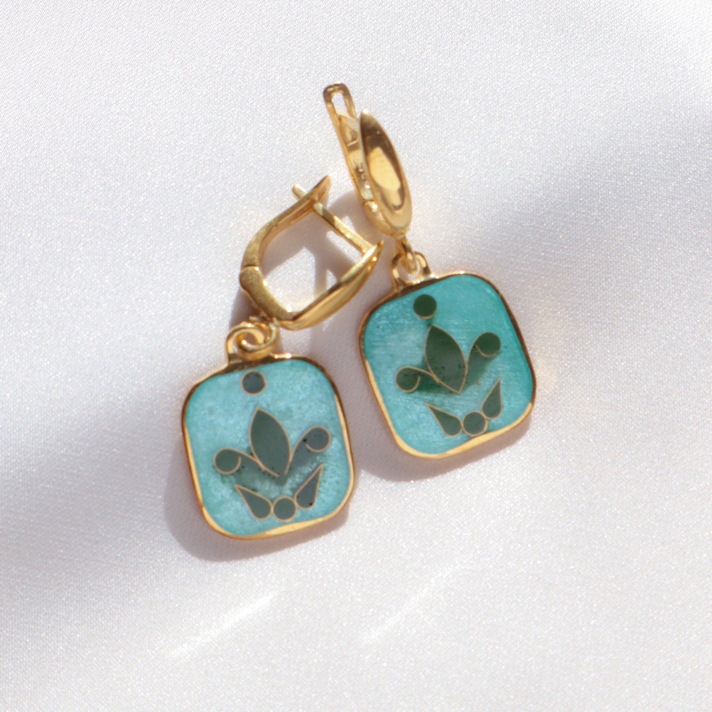 georgian cloisonne enamel, dangle earrings