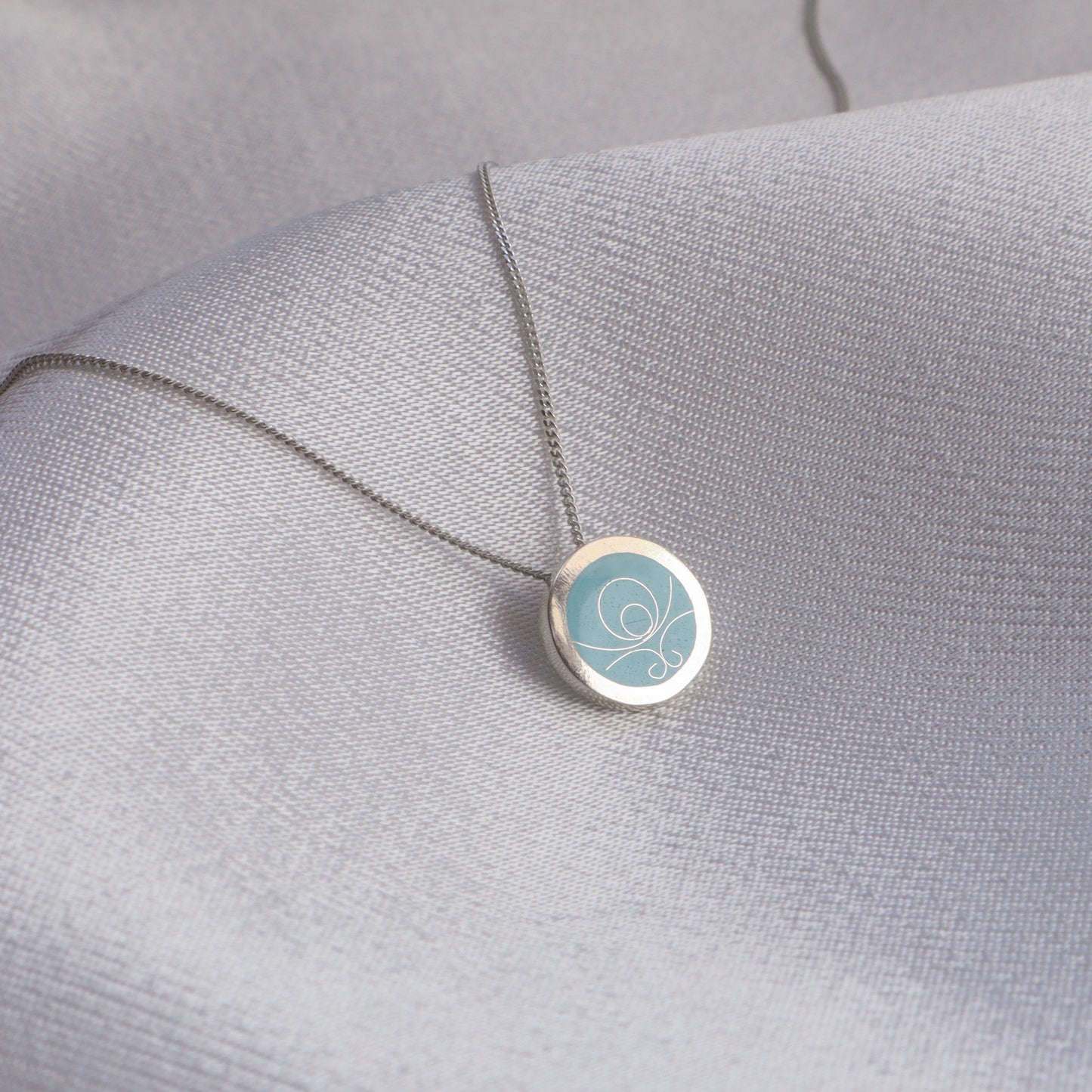 turquoise enamel necklace, handmade sterling silver pendant