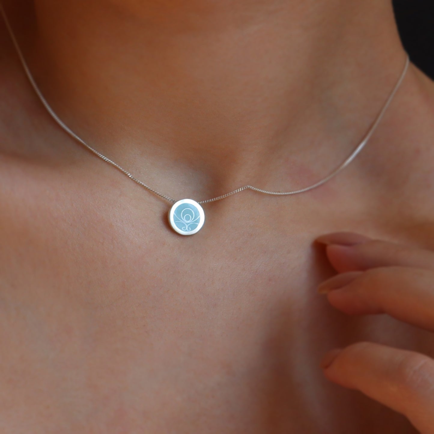 tiny sterling silver turquoise pendant, minankari tbilisi