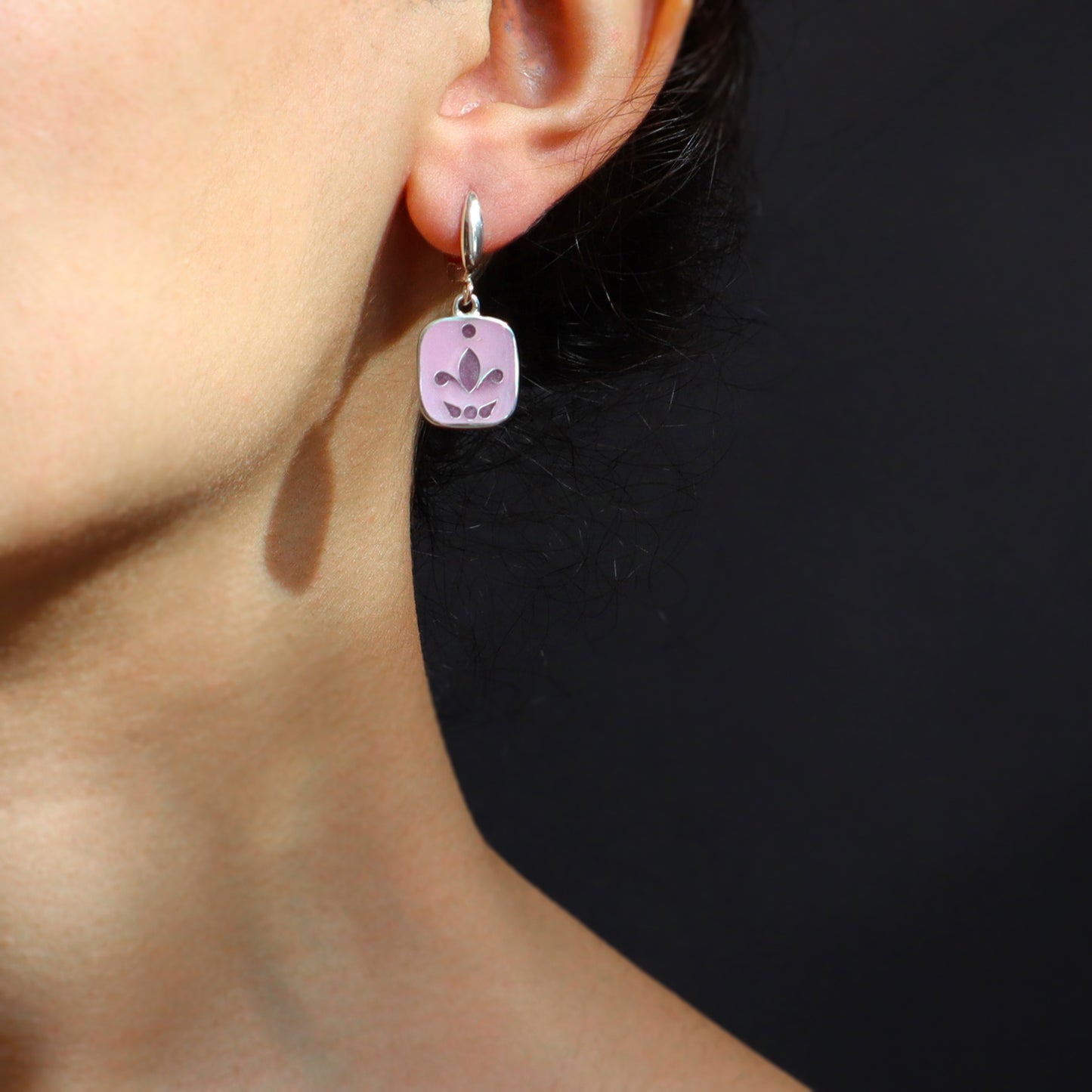 pink cloisonne earrings, sterling silver earrings