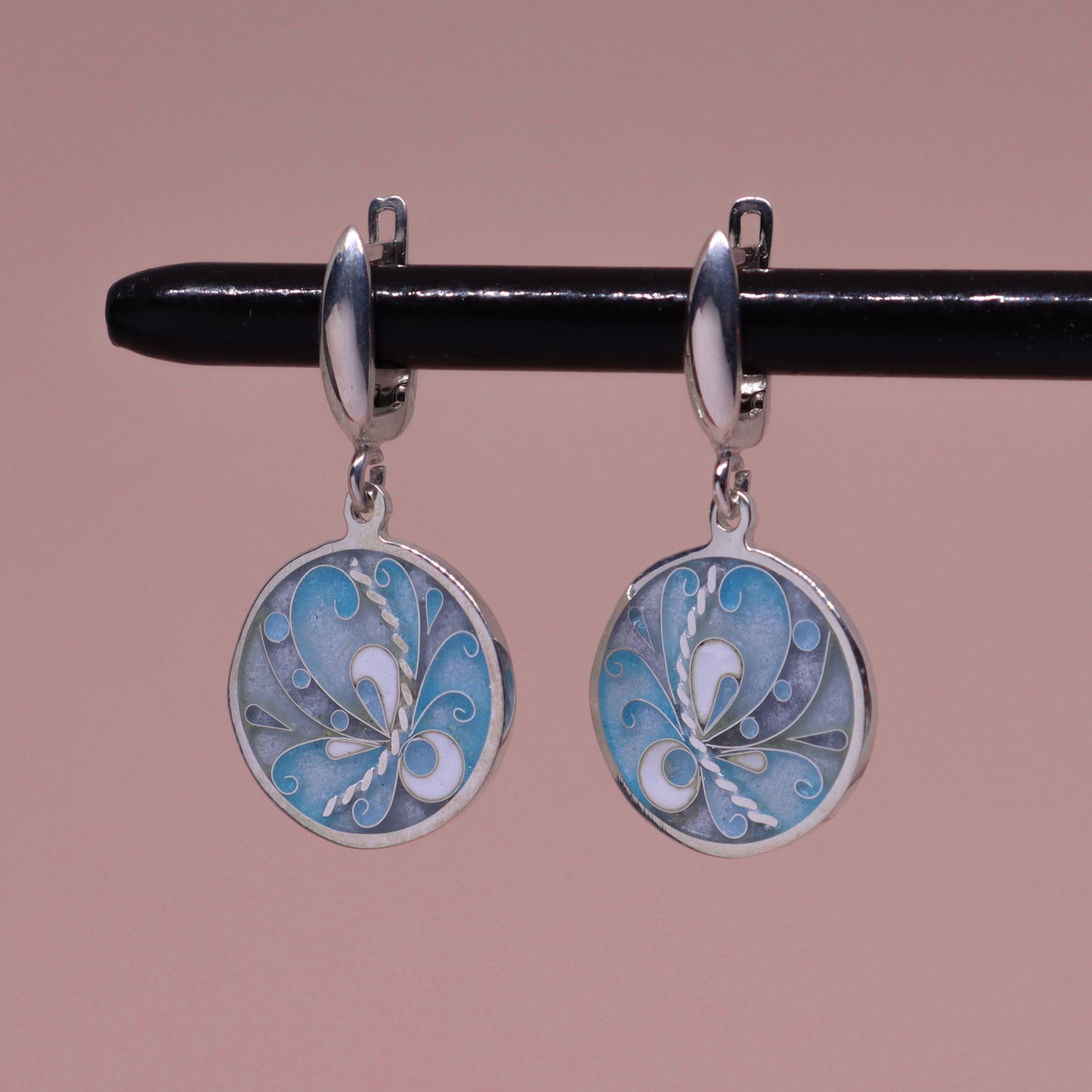 cloisonne earrings, dangle enamel earrings, minankari