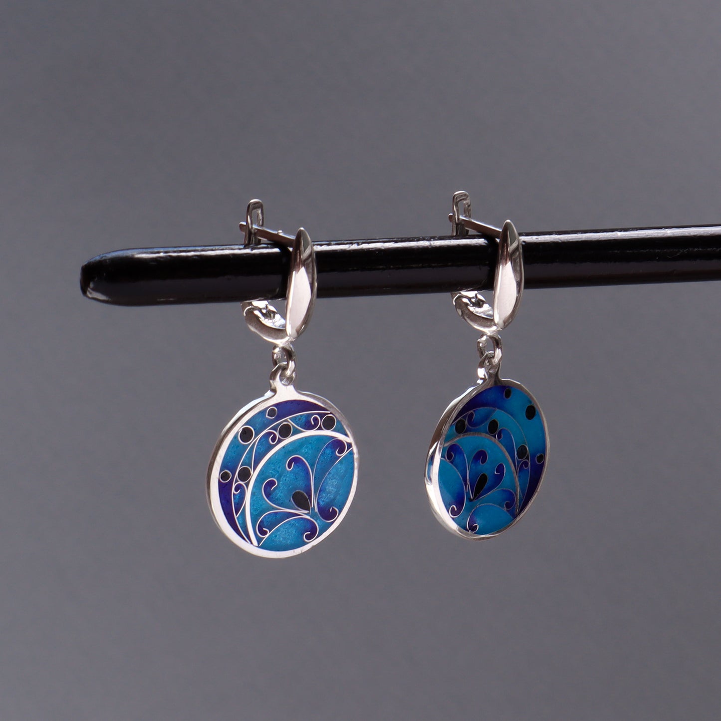 sterling silver earrings, dangle enamel earrings