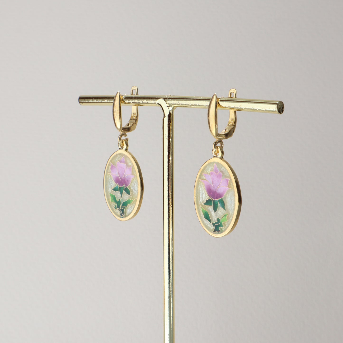 handmade floral enamel earrings, cloisonne jewelry