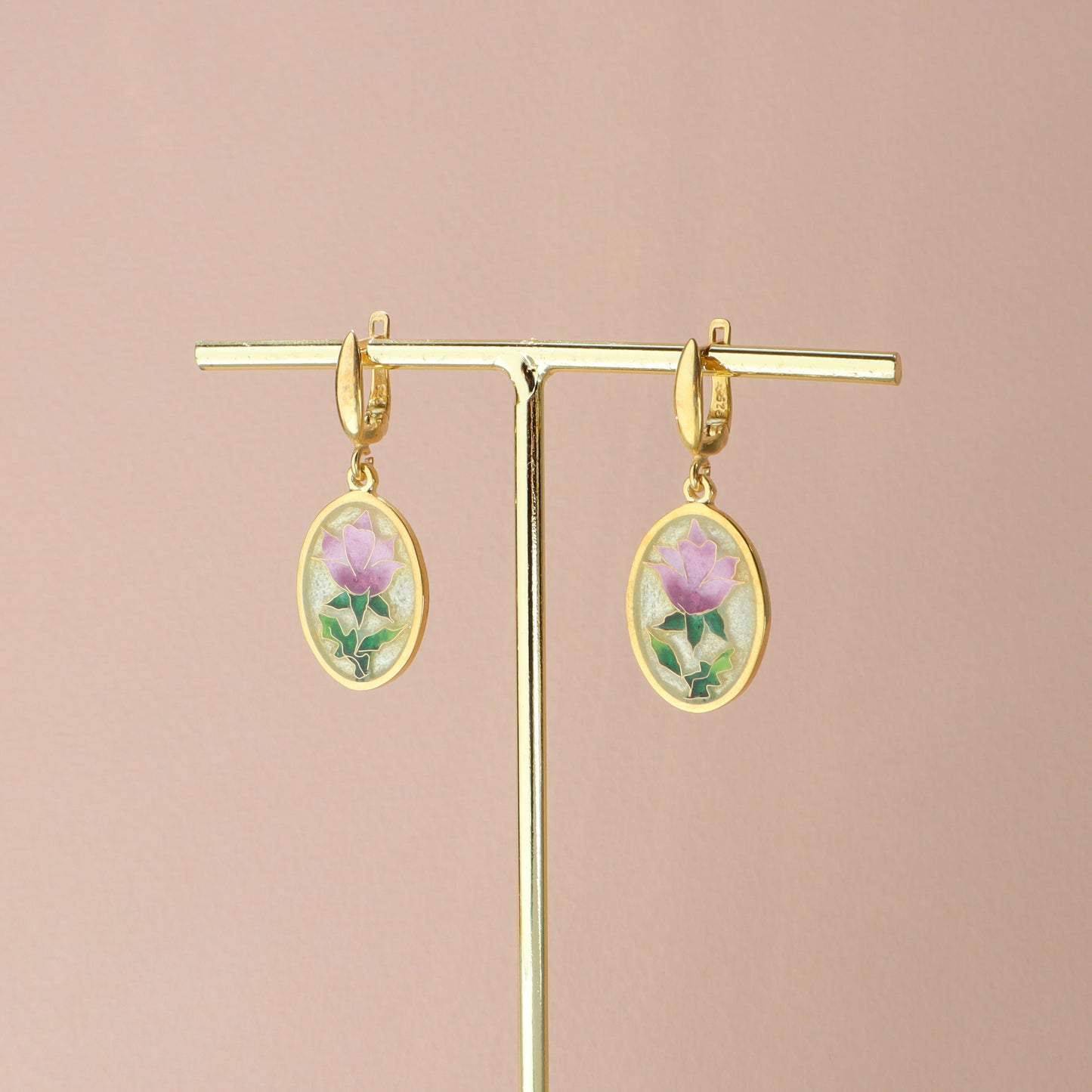 floral cloisonne earrings, georgian enamel