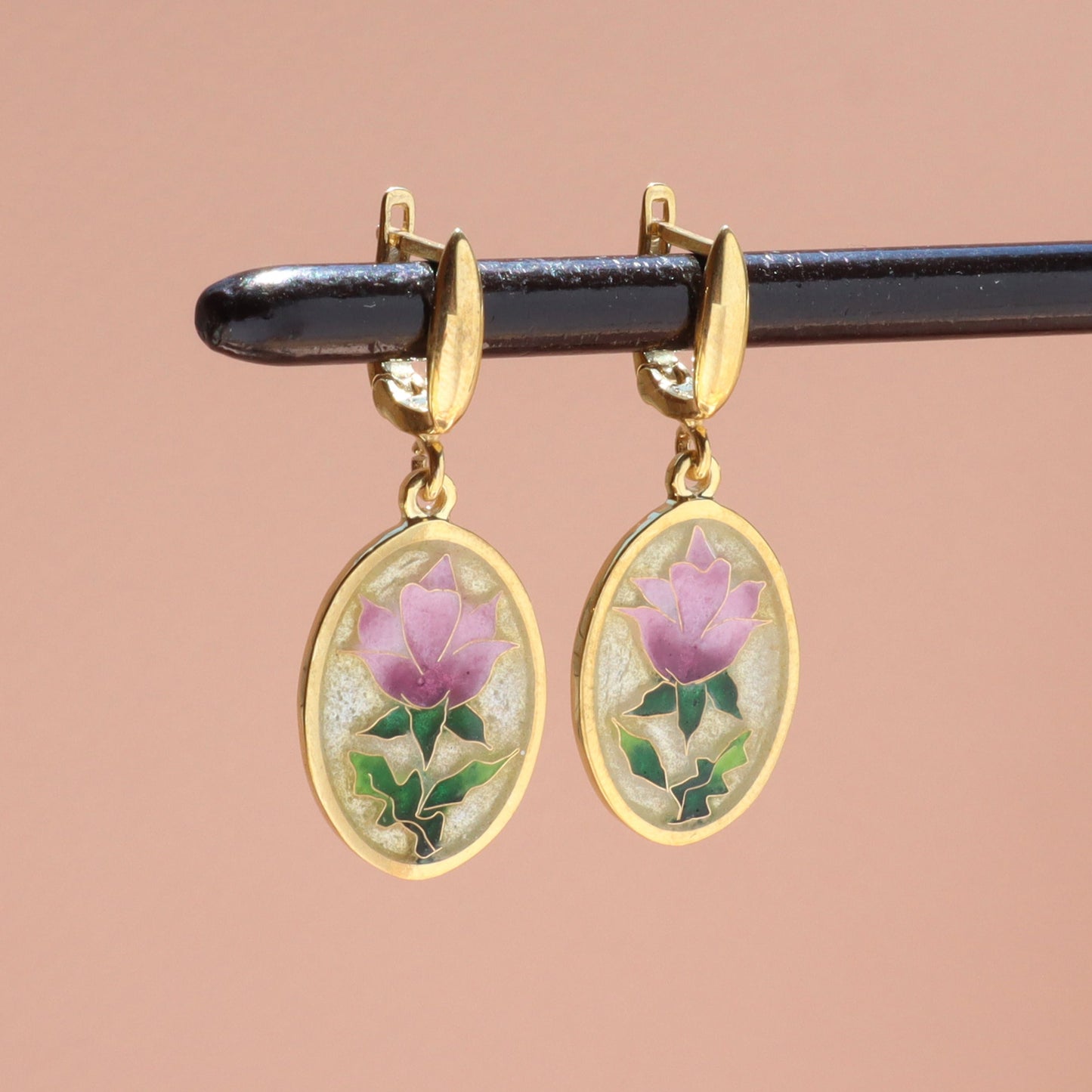 georgian cloisonne enamel gold earrings