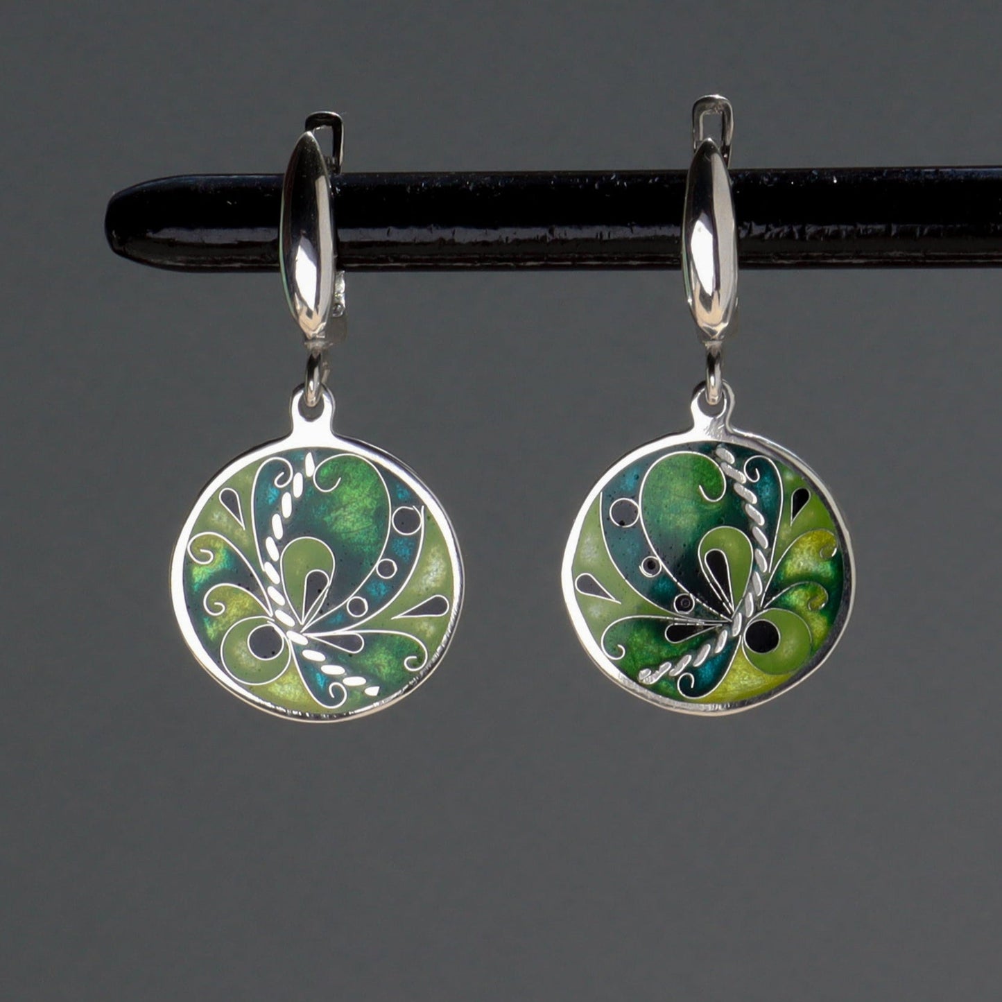 georgian enamel earrings, sterling silver earrings