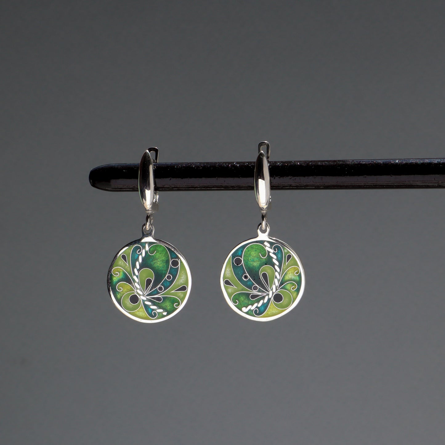 green cloisonne earrings, tbilisi jewelry