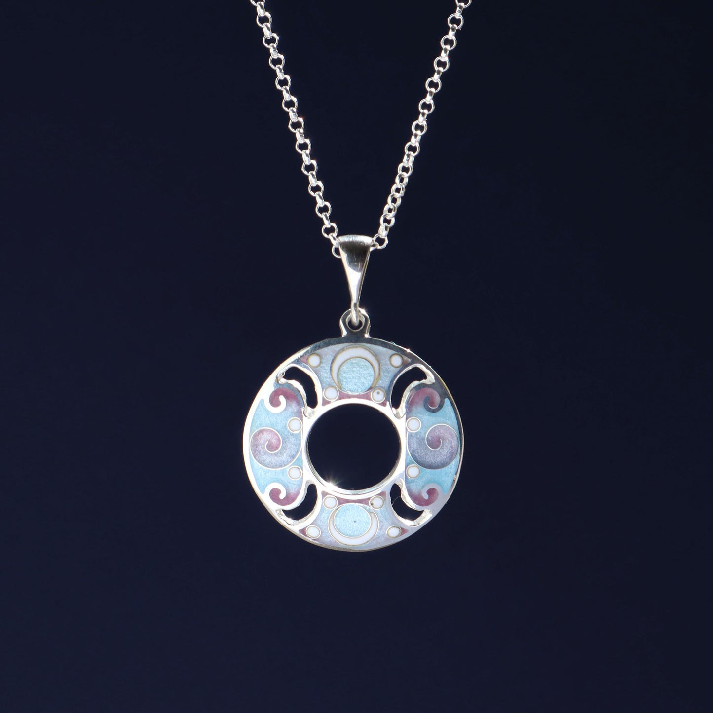 round enamel necklace, sterling silver, minankari