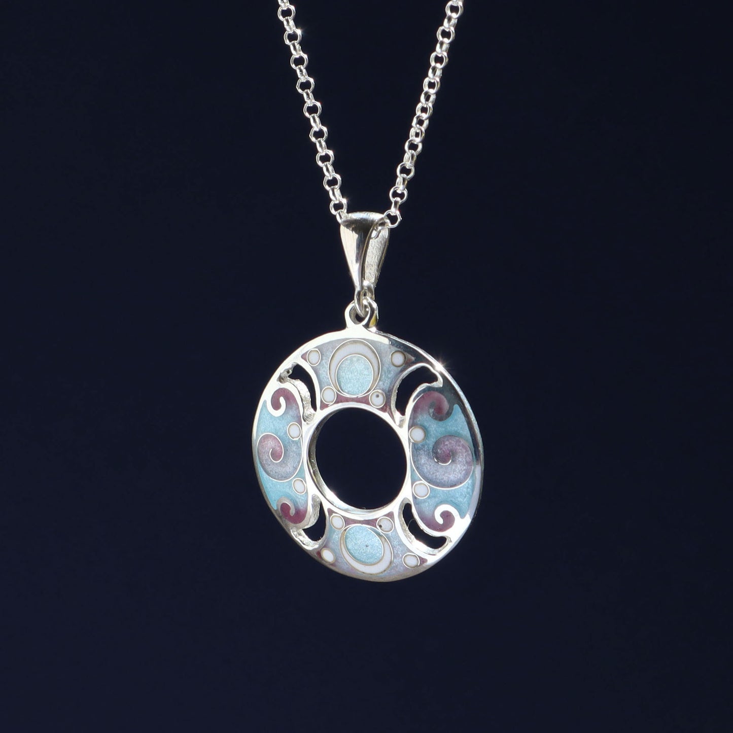 sterling silver enamel necklace, cloisonne jewelry