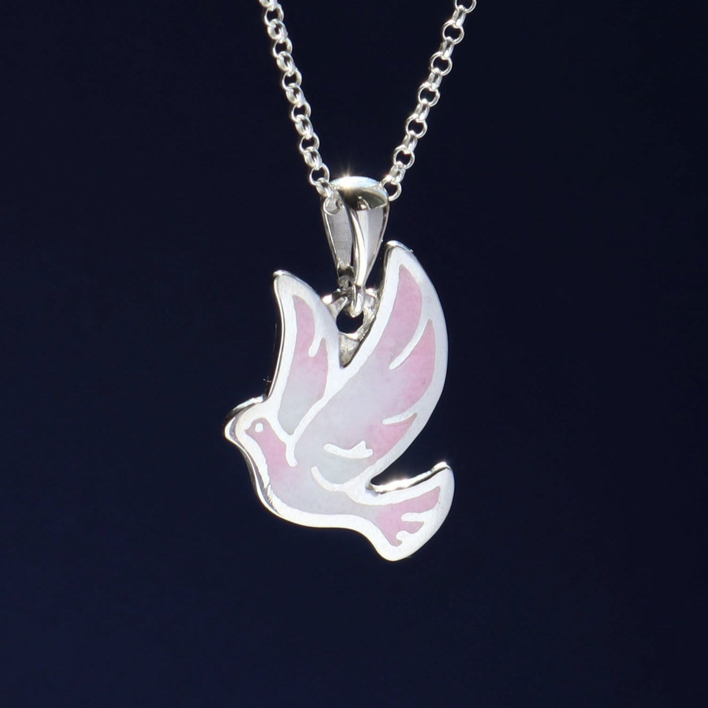 pink dove necklace, peace dove