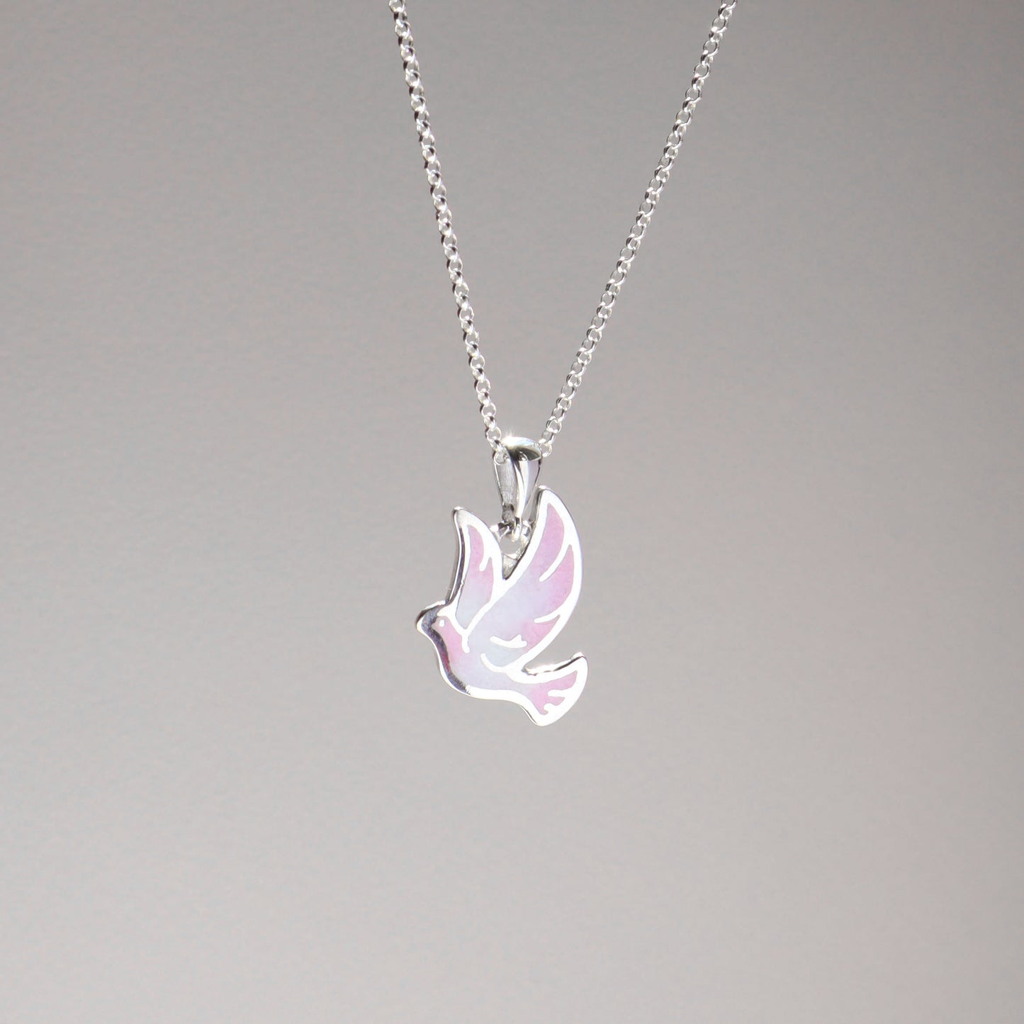 sterling silver dove necklace, enamel dove