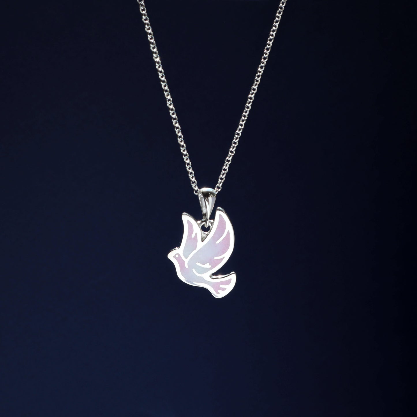 enamel dove necklace, peace dove, handmade jewelry