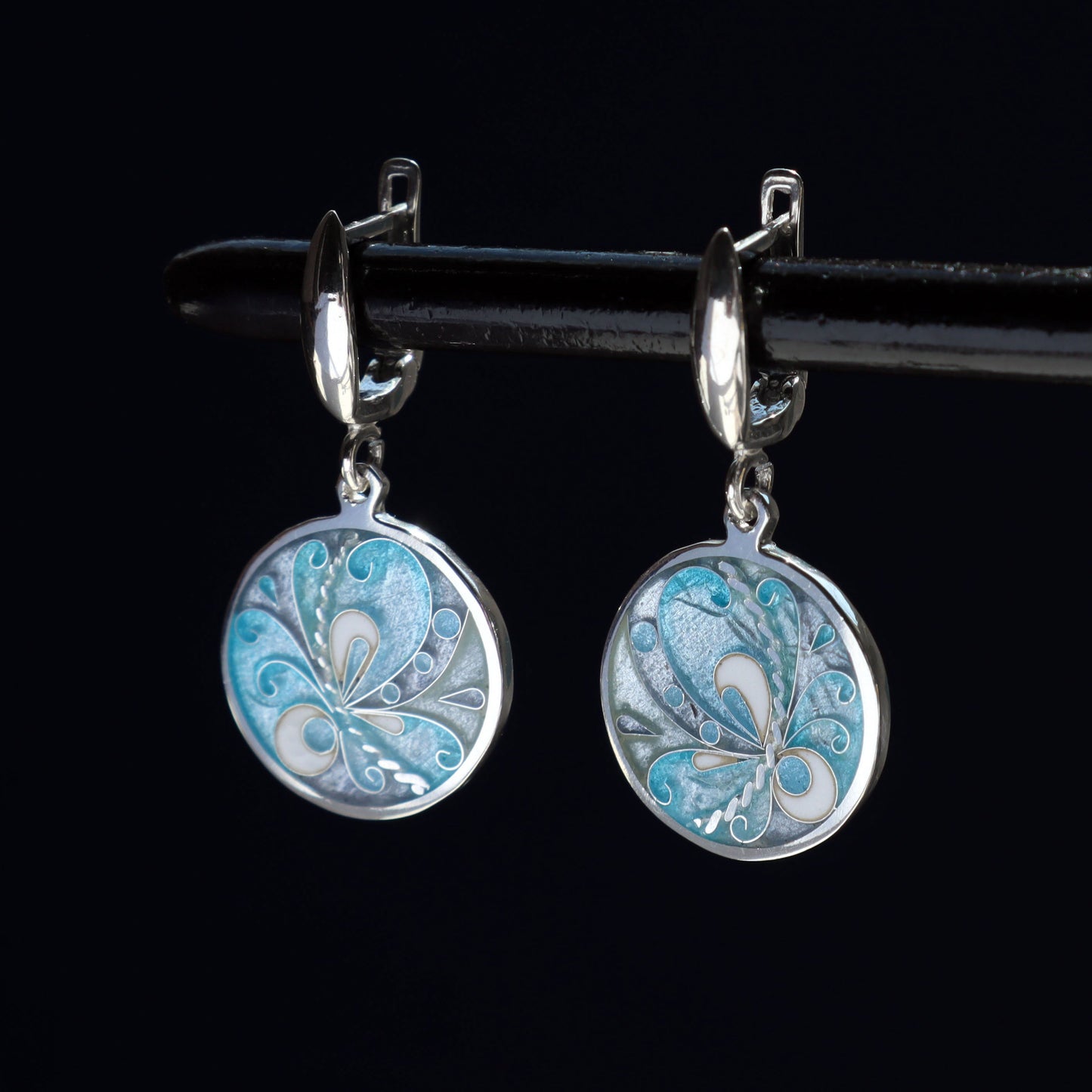 georgian cloisonne enamel jewelry, silver earrings