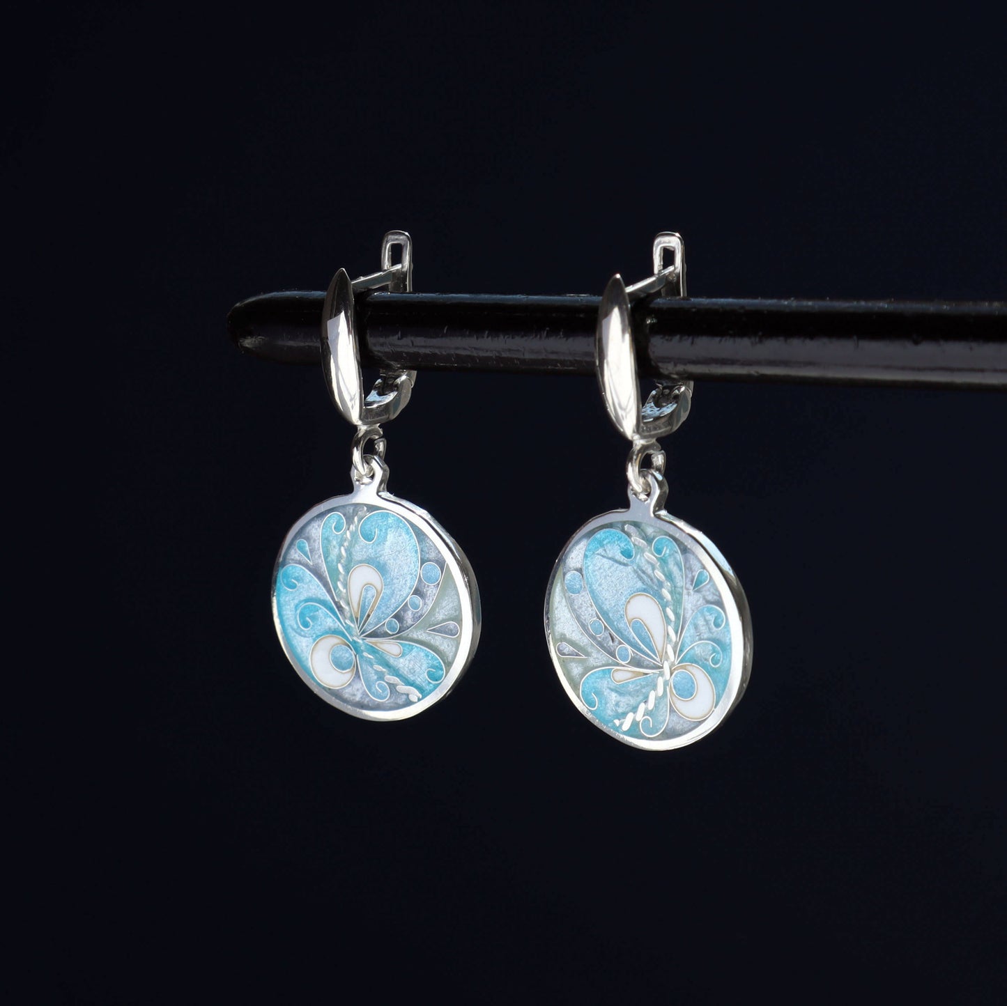 blue enamel earrings, minankari, cloisonne jewelry