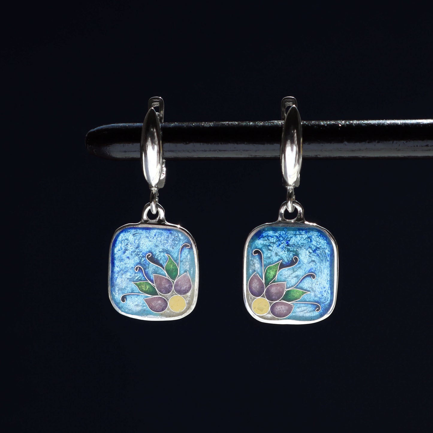 handmade silver earrings, georgian enamel