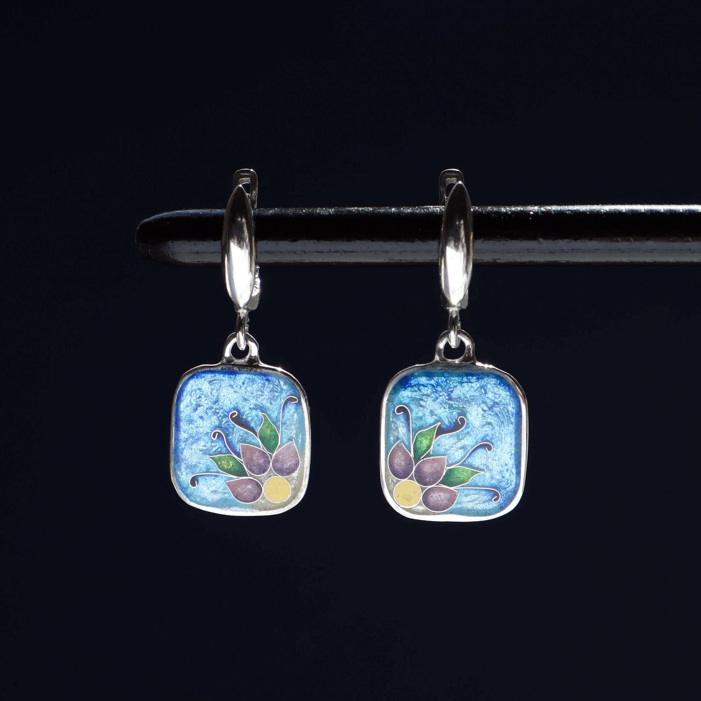 dangle cloisonne earrings, minankari silver handmade