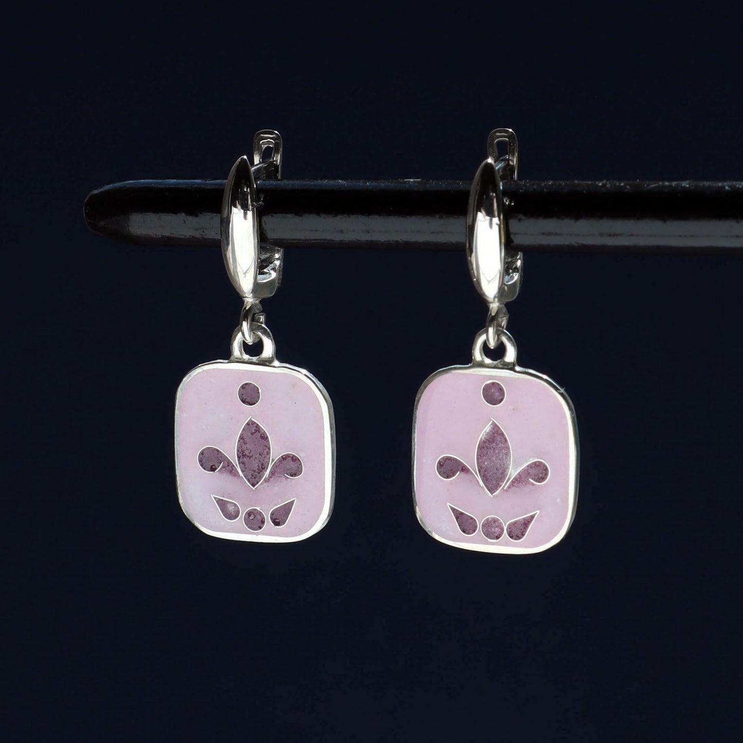 cloisonne earrings, georgian enamel, sterling silver