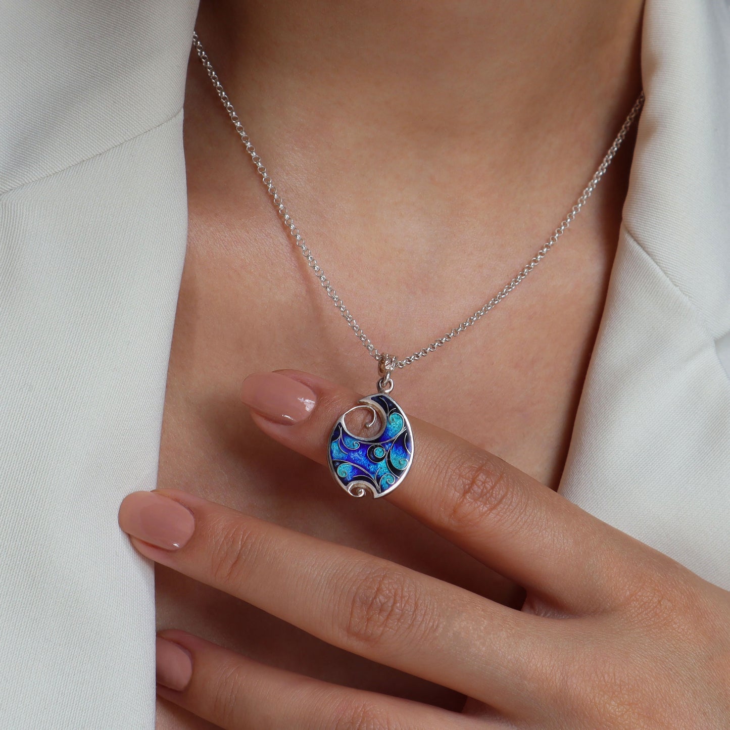 handmade silver enamel necklace, silver pendants, enamel jewelry