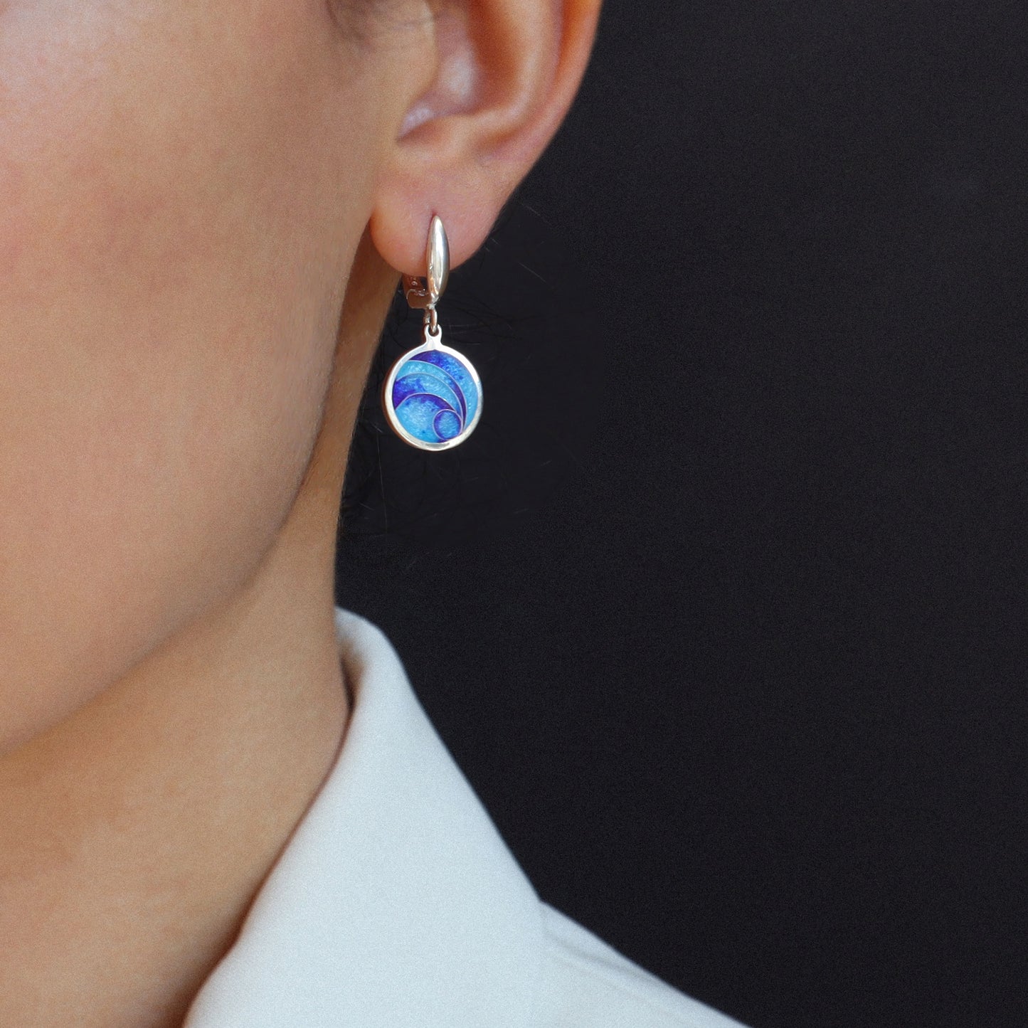 georgian cloisonne blue earrings, minankari