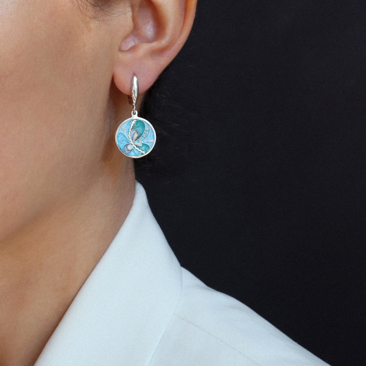 georgian cloisonne earrings, minankari