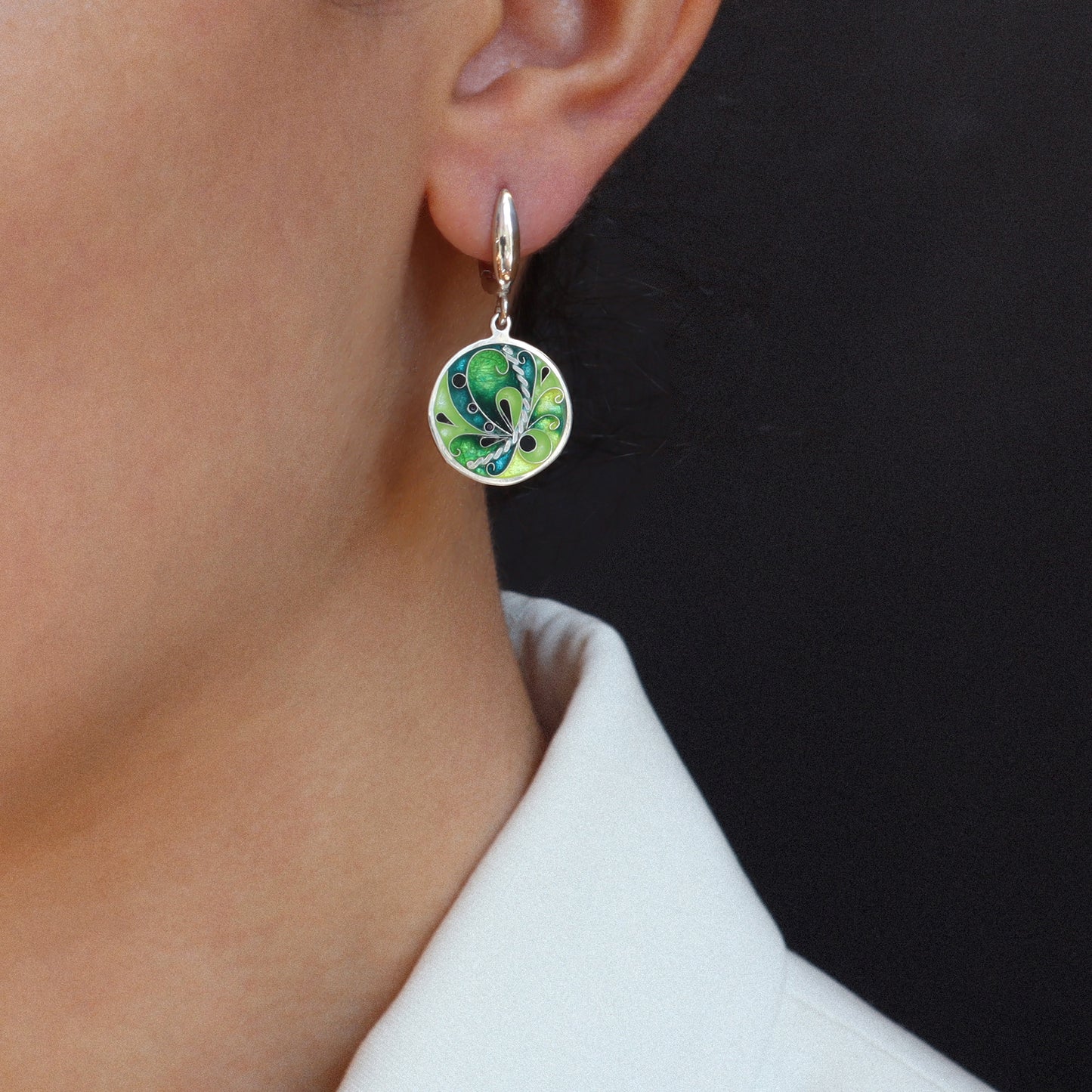 Georgian Cloisonne earrings, handmade silver earrings