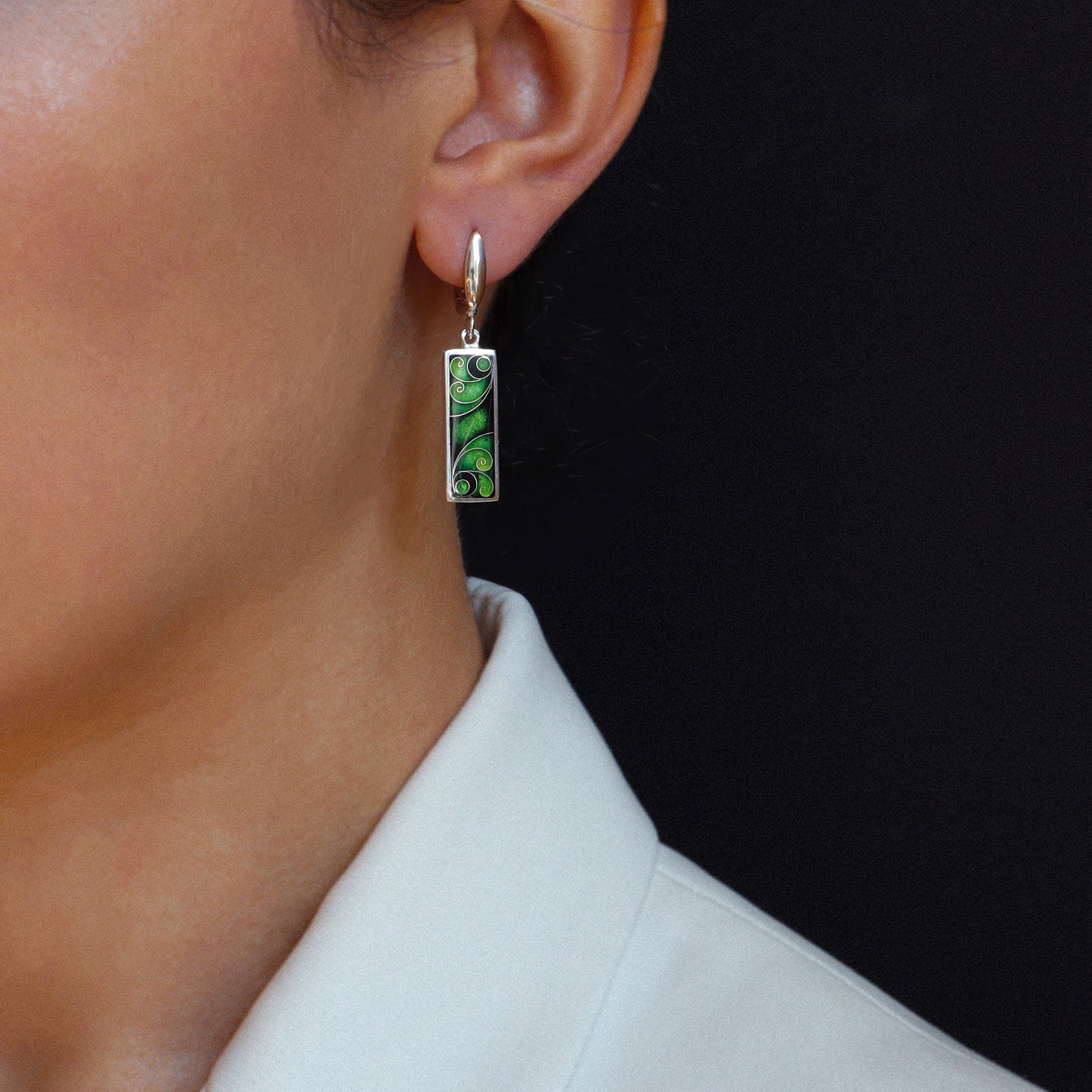 green enamel earrings, cloisonne jewelry, minankari