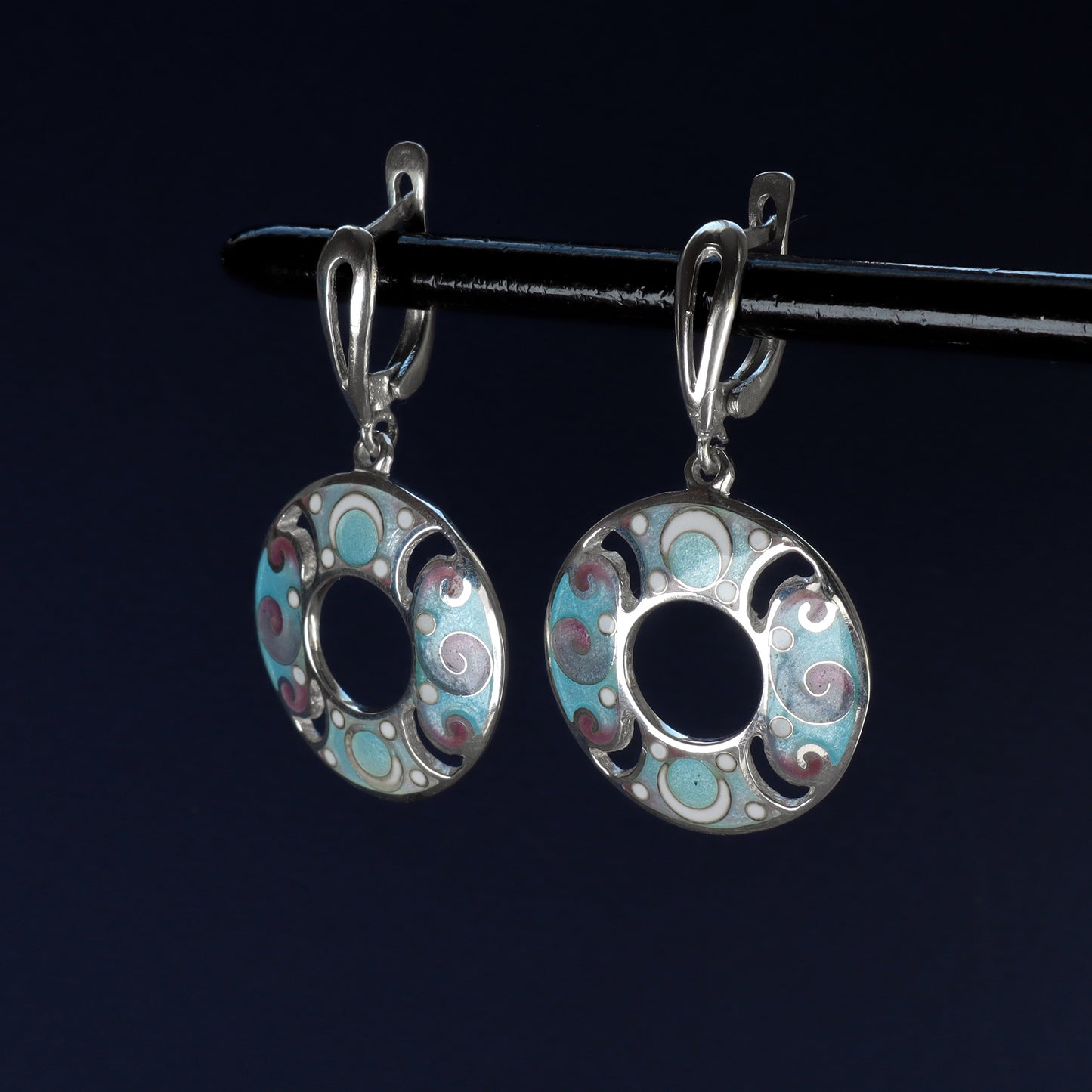 round cloisonne earrings, georgian jewerly tbilisi