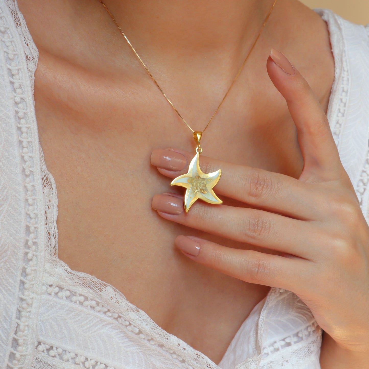 Gold Starfish Necklace, Starfish Pendant,