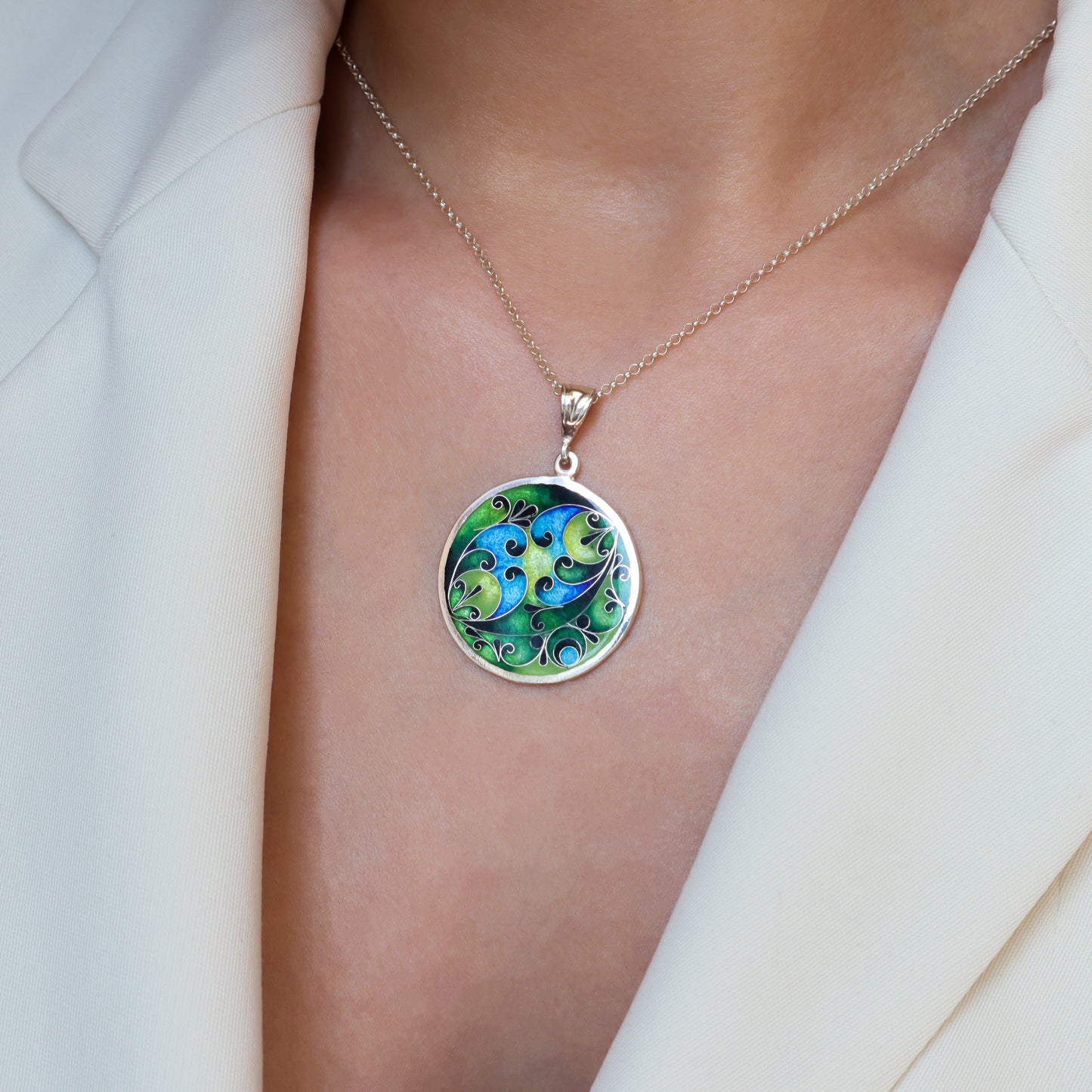minankari, georgian enamel pendant, sterling silver