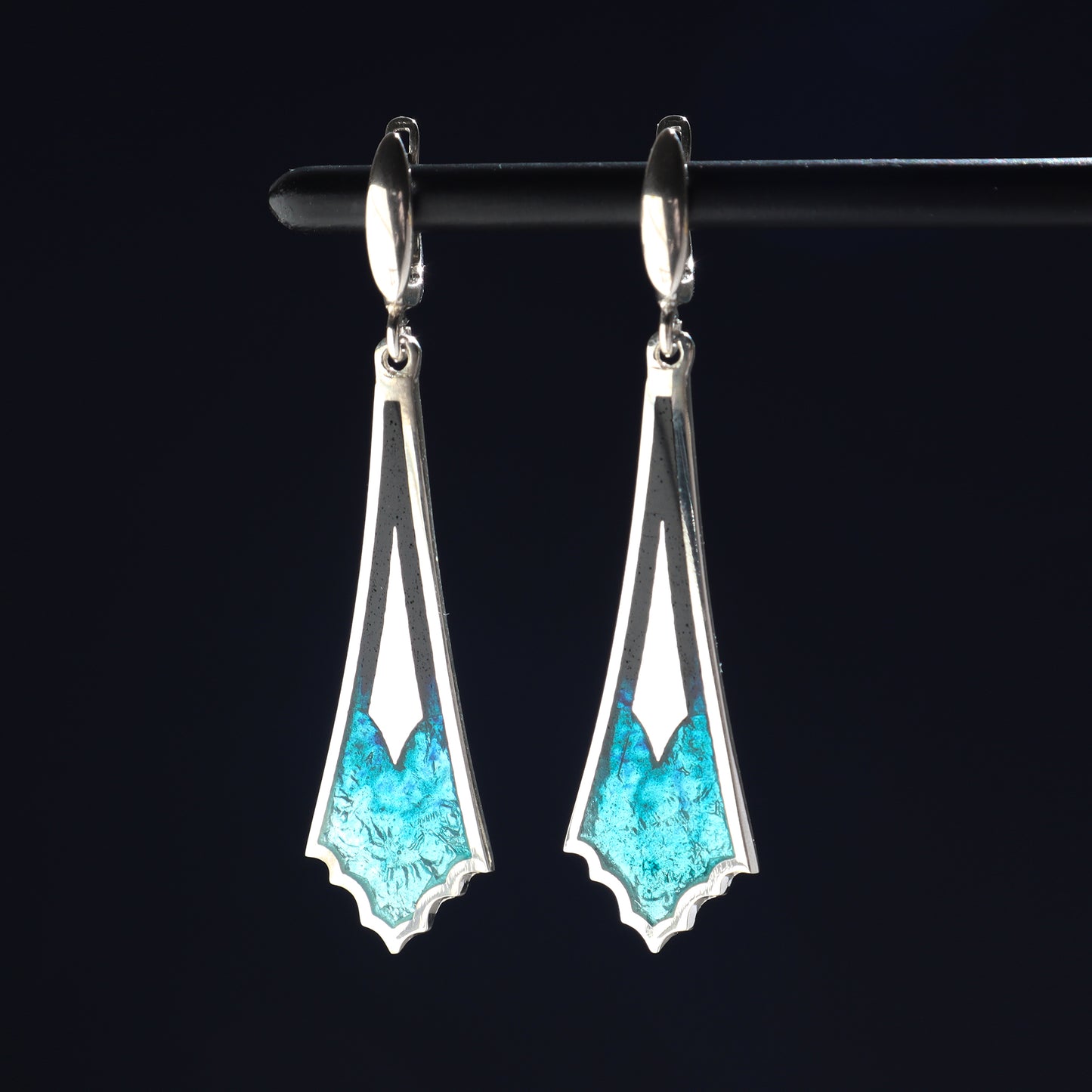 Turquoise blue enamel earrings, georgian enamel, silver 925