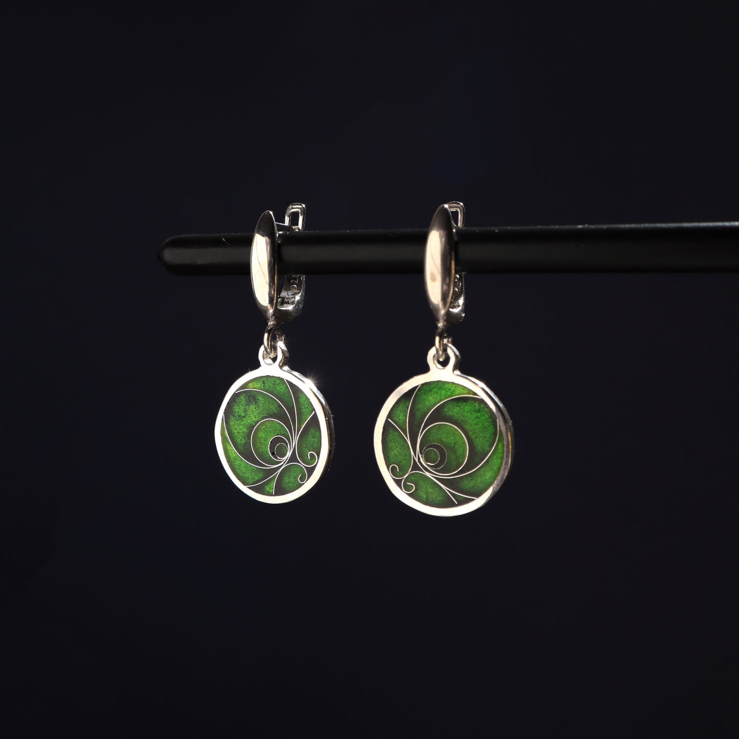 georgian enamel earrings, green silver earrings