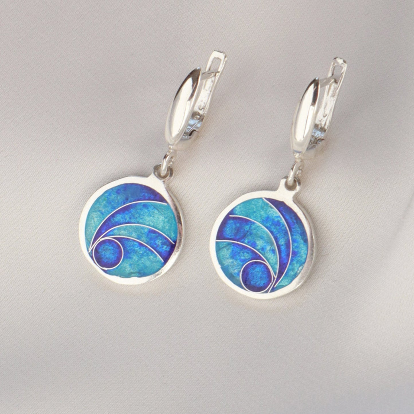 blue cloisonne silver earrings, minankari tbilisi