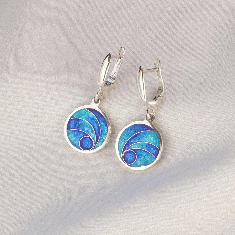 handmade silver earrings, cloisonne jewelry
