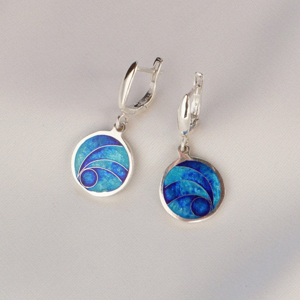 sterling silver enamel earrings, georgian cloisonne