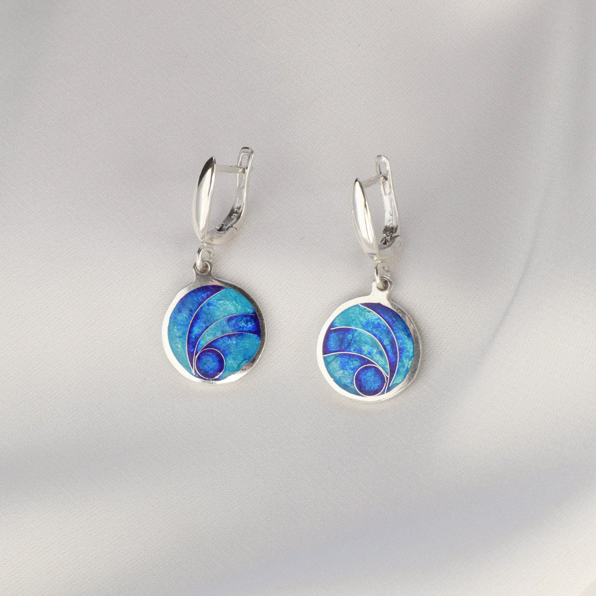 sterling silver blue earrings, georgian enamel
