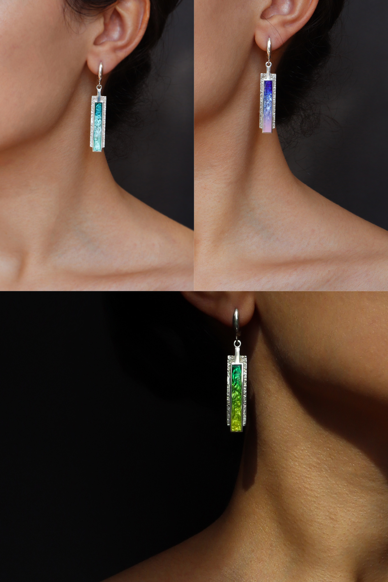 colorful enamel earrings, sterling silver