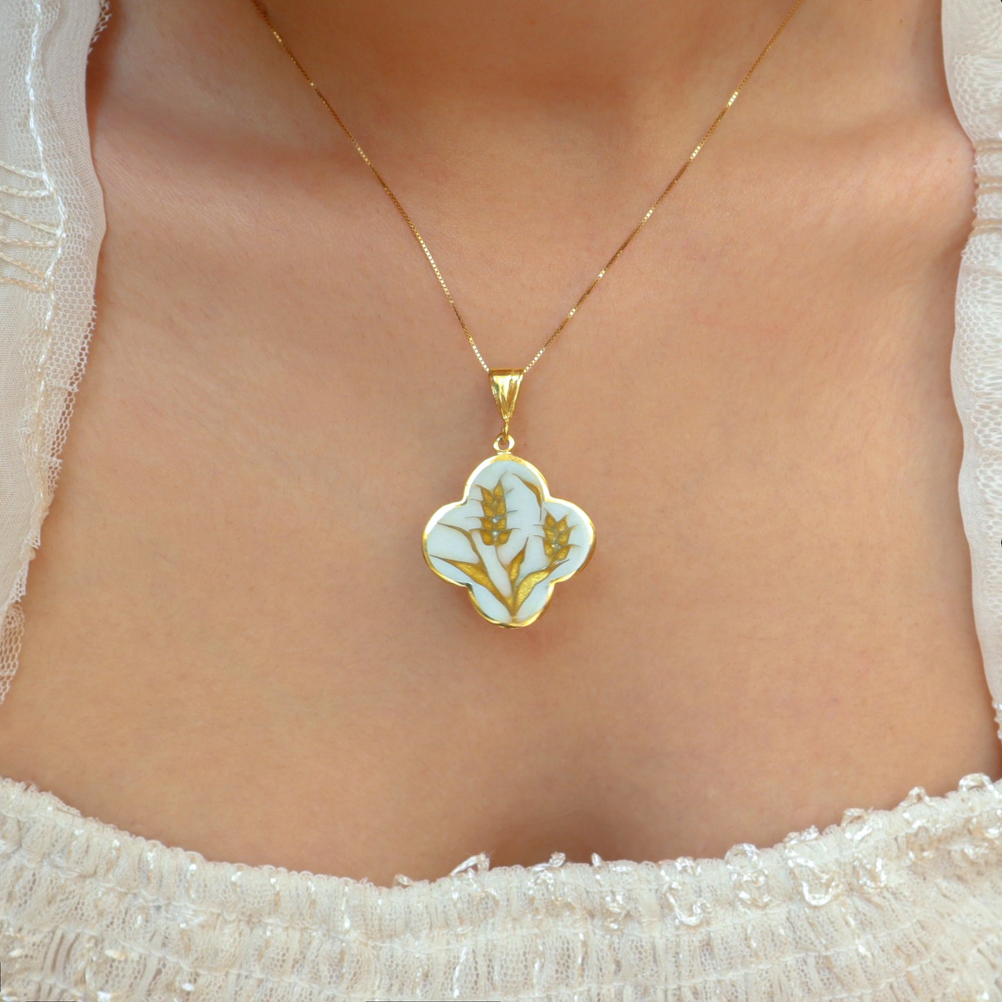 wheat cloisonne necklace, wheat jewelry, minankari