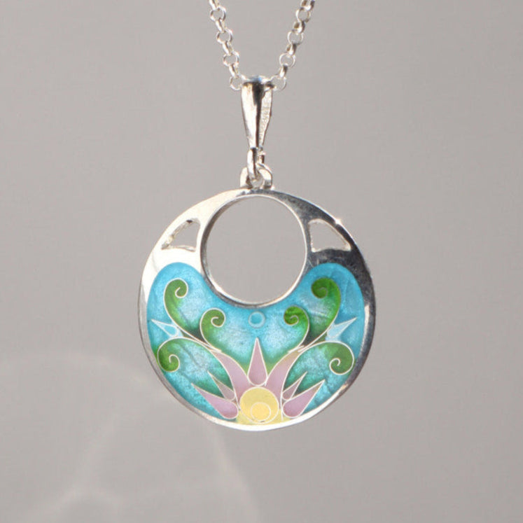 lotus flower neckalce, silver enamel lotus