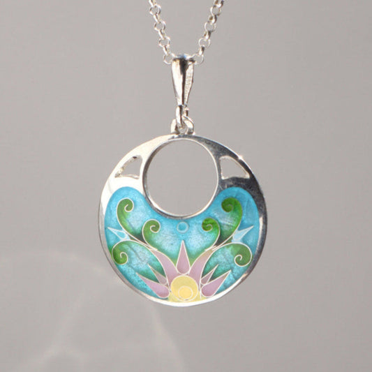 lotus flower neckalce, silver enamel lotus