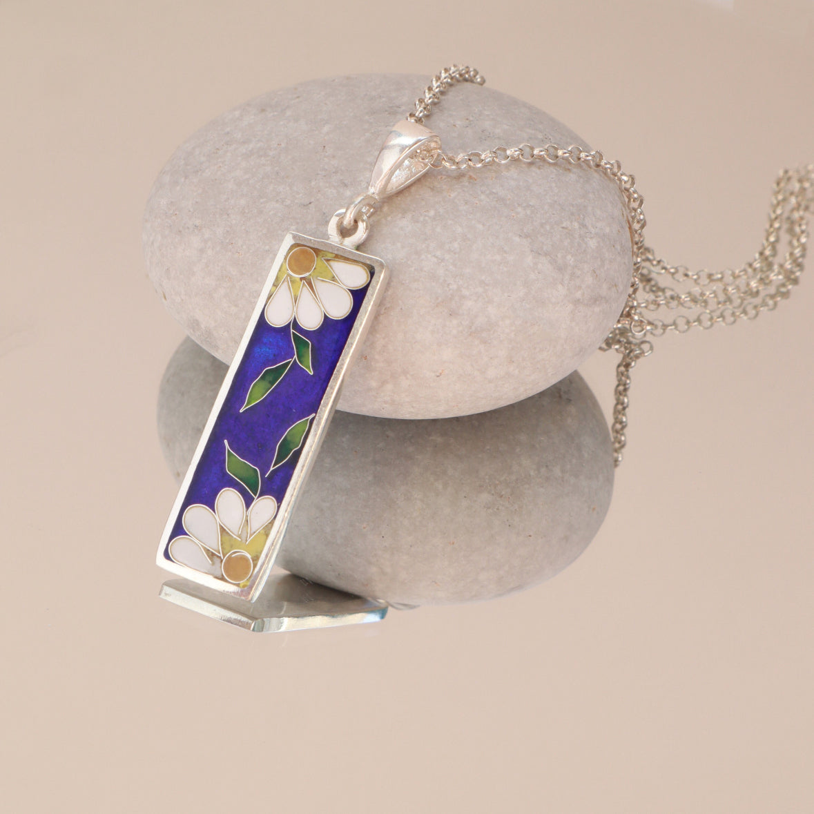 floral cloisonne enamel jewelry, handmade silver jewelry