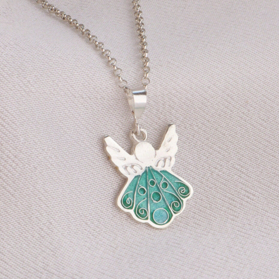 guardian angel necklace, cloisonne angel pendant