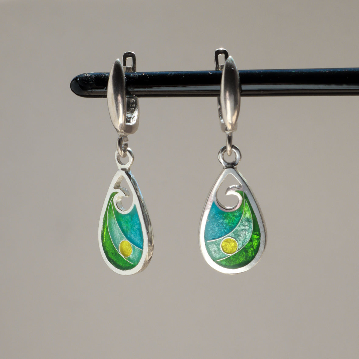 green drop earrings
