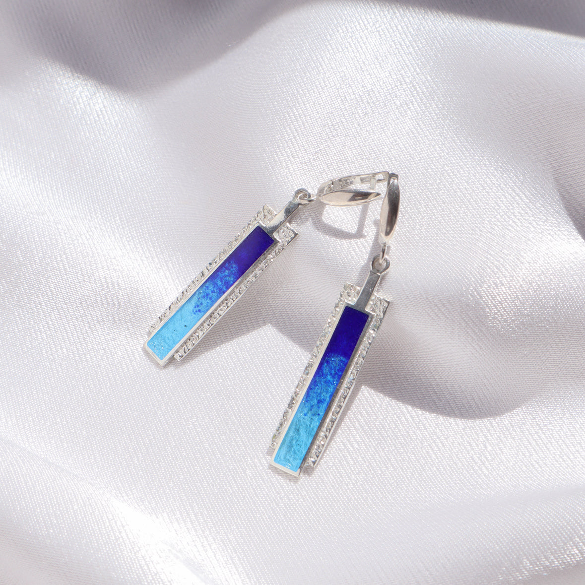 cloisonne earrings , blue handmade silver earrings