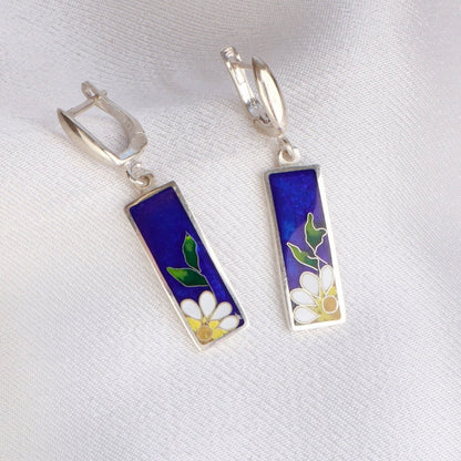 enamel daisy earrings, handmade earrings