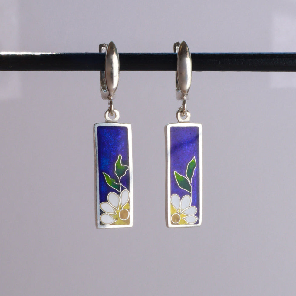 daisy earrings, sterling silver enamel earrings