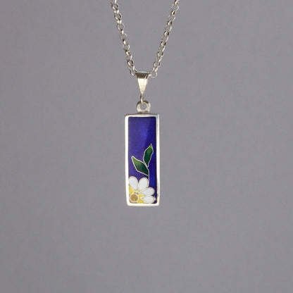 cloisonne enamel daisy pendant, sterling silver pendant